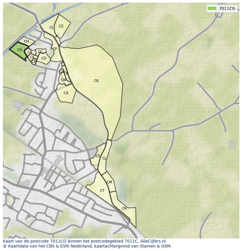 Afbeelding van het postcodegebied 7011 CG op de kaart.