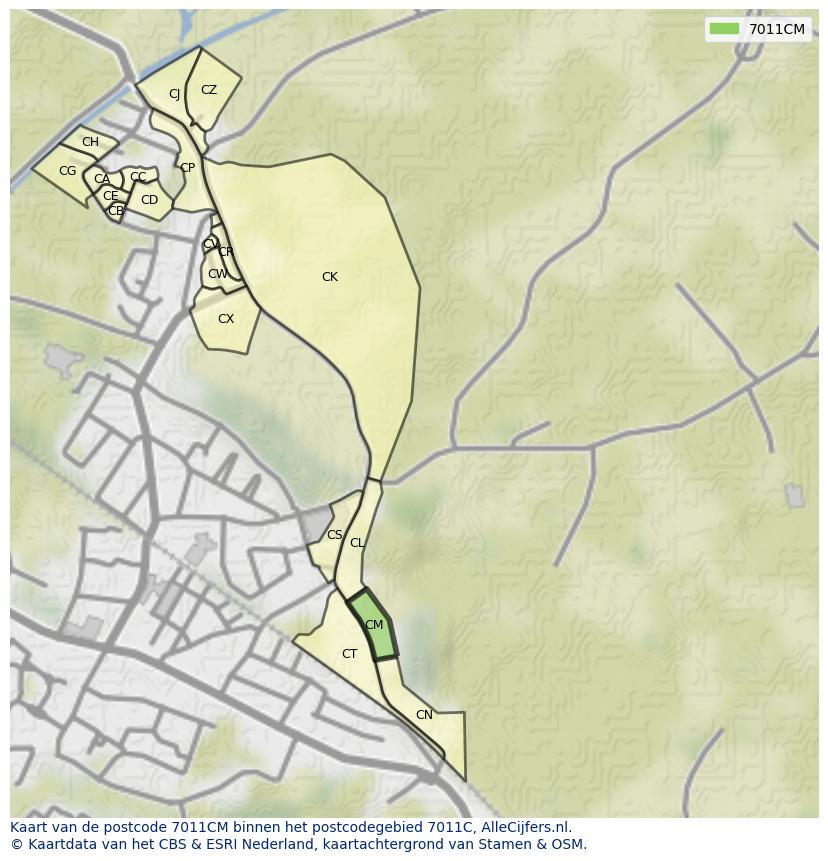 Afbeelding van het postcodegebied 7011 CM op de kaart.