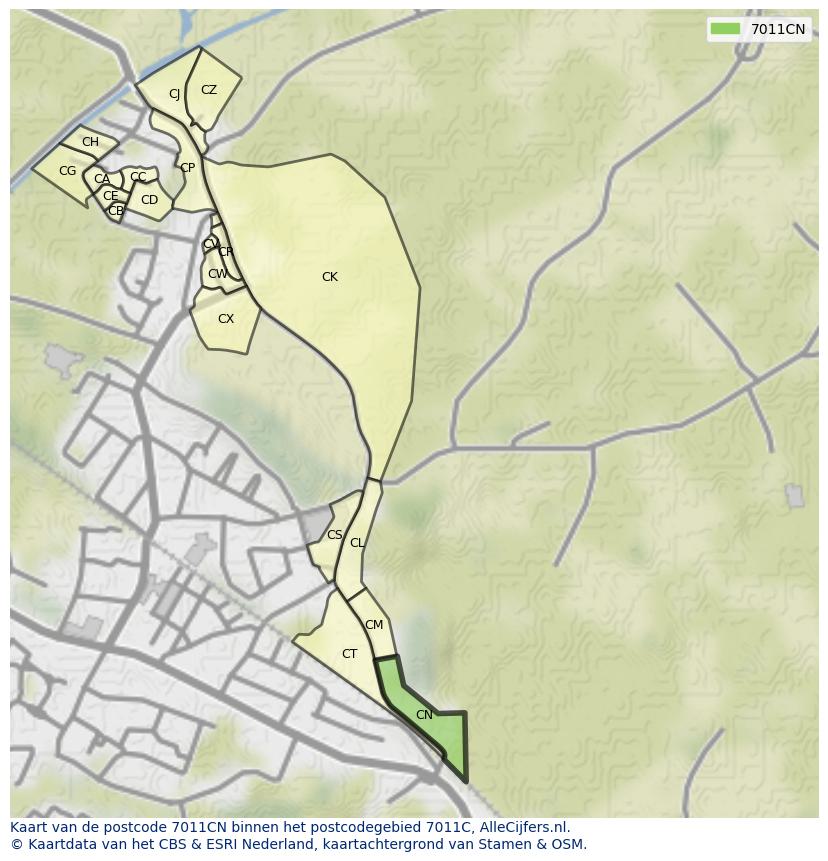 Afbeelding van het postcodegebied 7011 CN op de kaart.