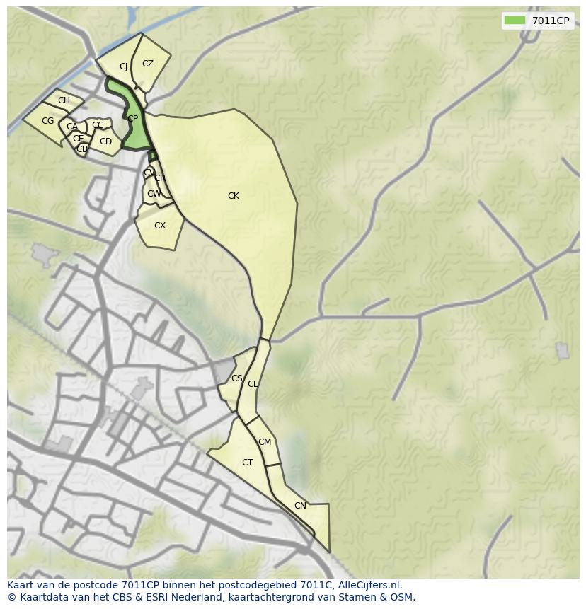 Afbeelding van het postcodegebied 7011 CP op de kaart.