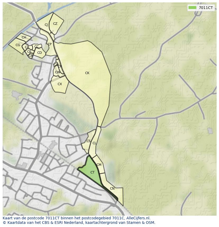 Afbeelding van het postcodegebied 7011 CT op de kaart.