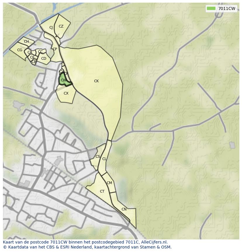 Afbeelding van het postcodegebied 7011 CW op de kaart.