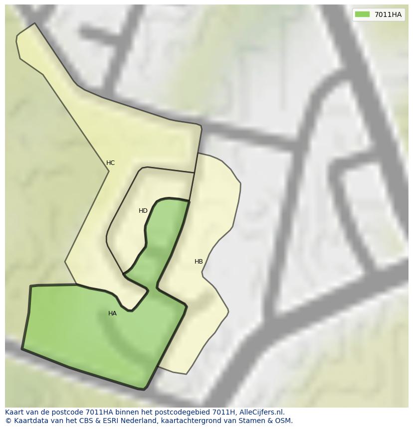 Afbeelding van het postcodegebied 7011 HA op de kaart.