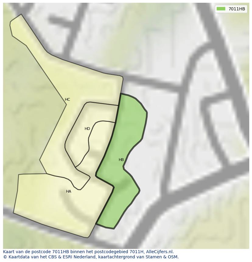 Afbeelding van het postcodegebied 7011 HB op de kaart.