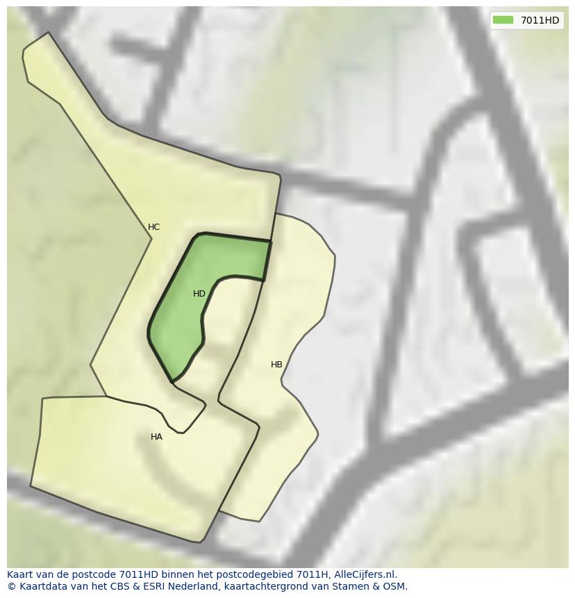 Afbeelding van het postcodegebied 7011 HD op de kaart.
