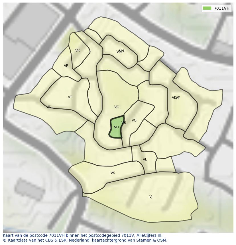 Afbeelding van het postcodegebied 7011 VH op de kaart.