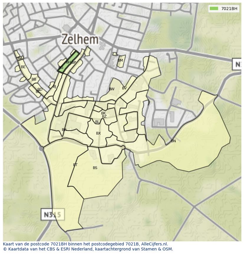 Afbeelding van het postcodegebied 7021 BH op de kaart.