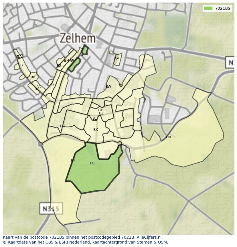 Afbeelding van het postcodegebied 7021 BS op de kaart.