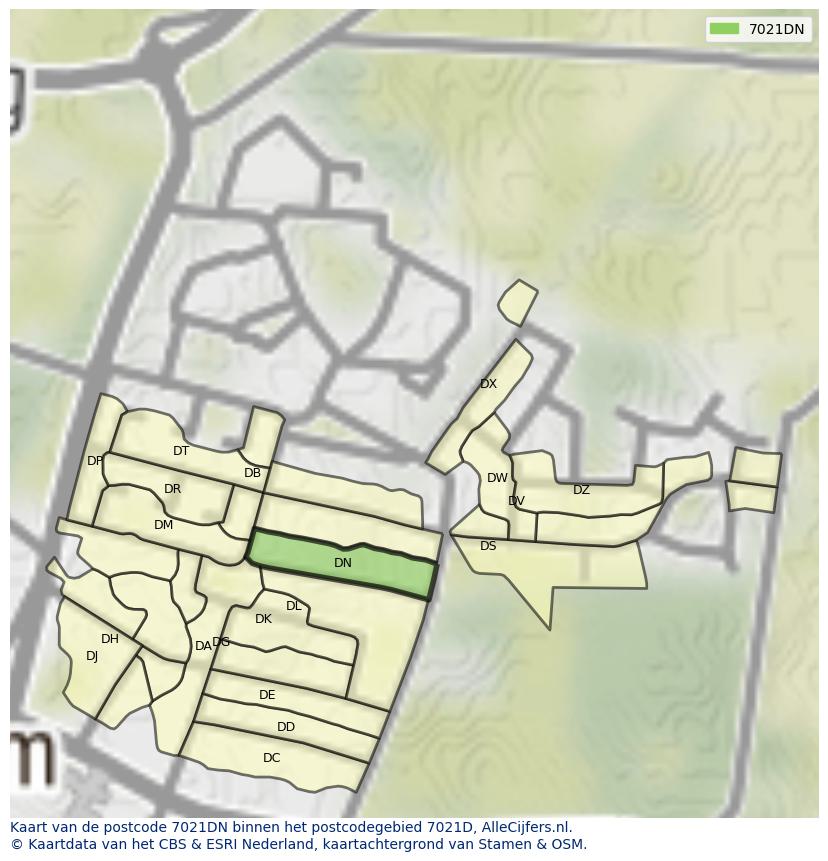 Afbeelding van het postcodegebied 7021 DN op de kaart.
