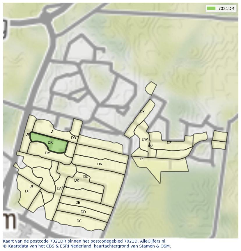 Afbeelding van het postcodegebied 7021 DR op de kaart.