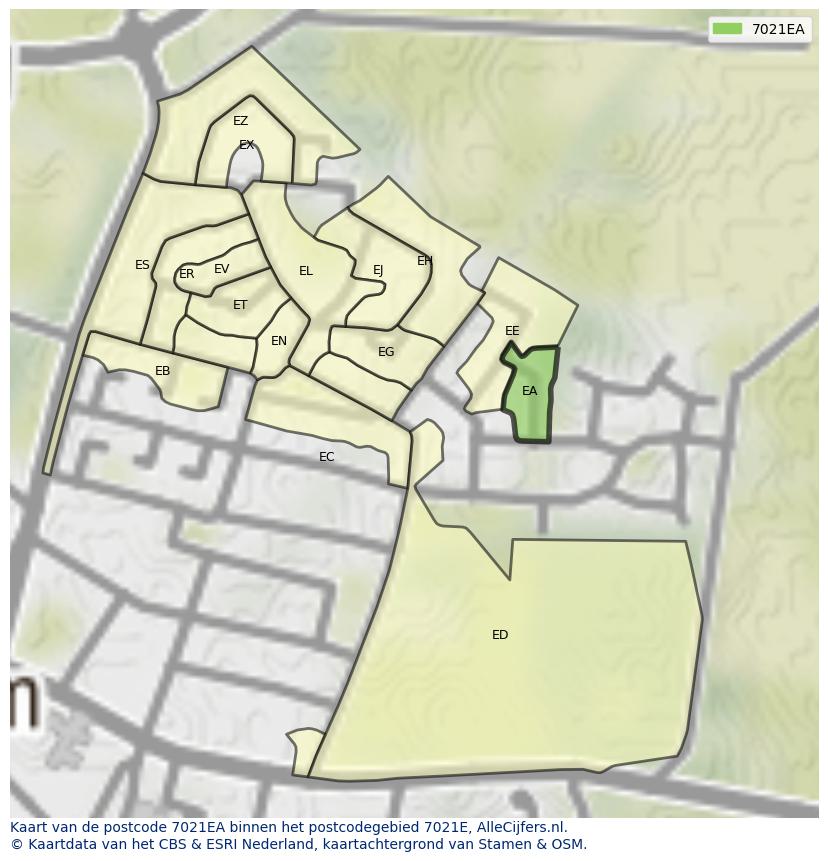 Afbeelding van het postcodegebied 7021 EA op de kaart.