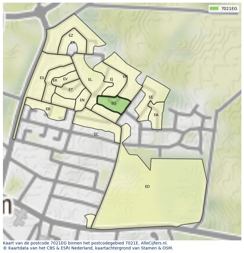 Afbeelding van het postcodegebied 7021 EG op de kaart.