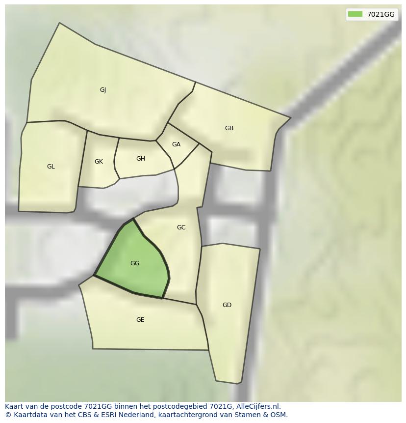 Afbeelding van het postcodegebied 7021 GG op de kaart.