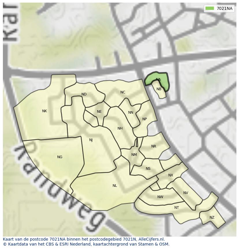 Afbeelding van het postcodegebied 7021 NA op de kaart.