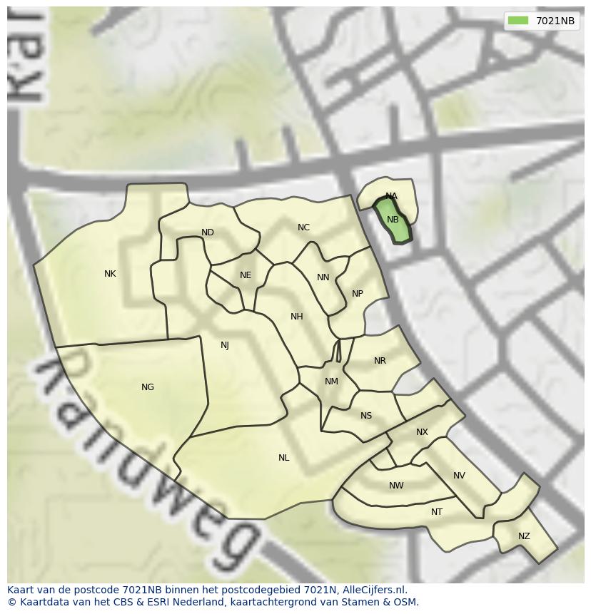 Afbeelding van het postcodegebied 7021 NB op de kaart.