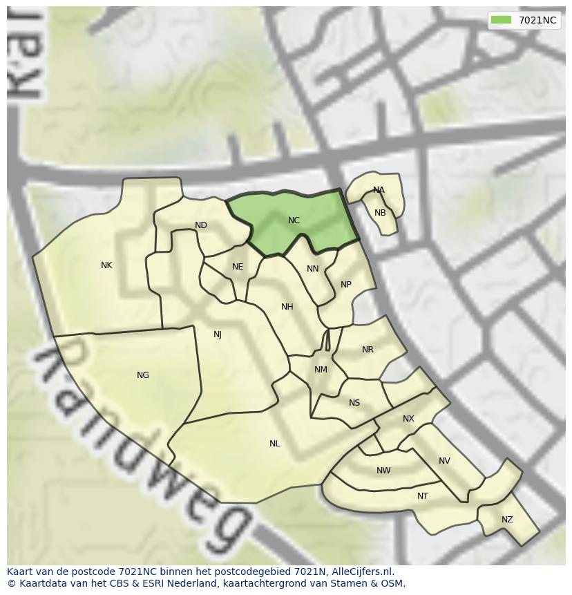 Afbeelding van het postcodegebied 7021 NC op de kaart.