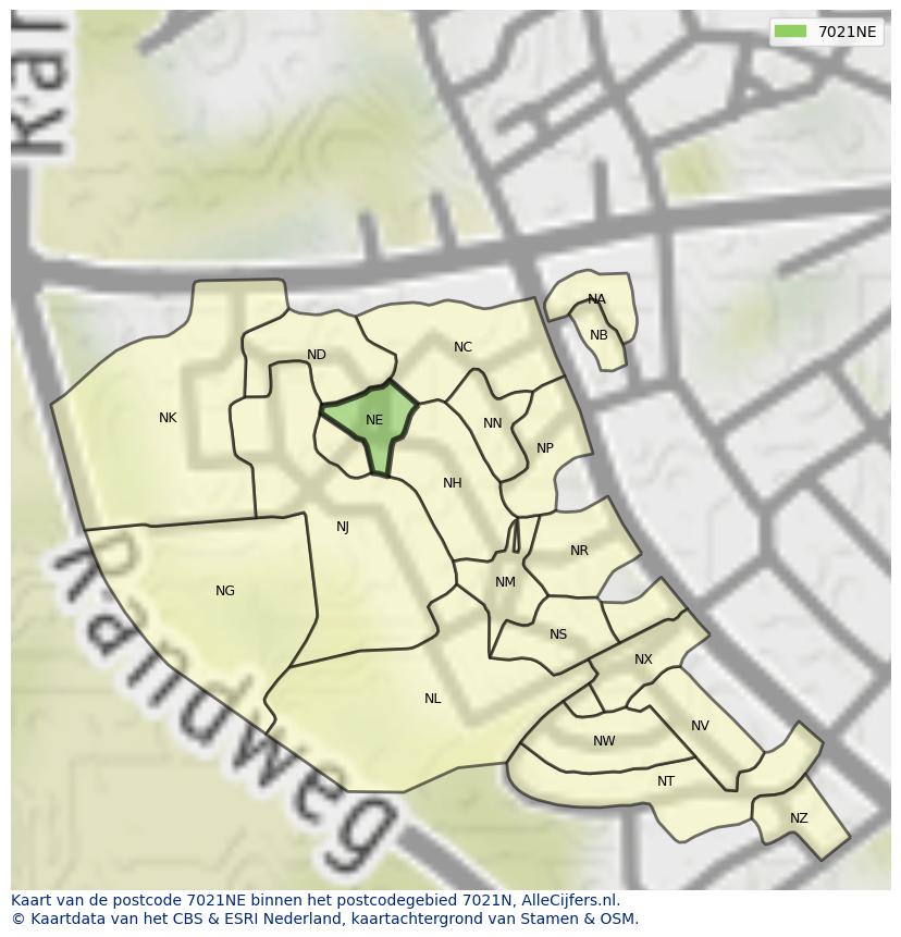 Afbeelding van het postcodegebied 7021 NE op de kaart.