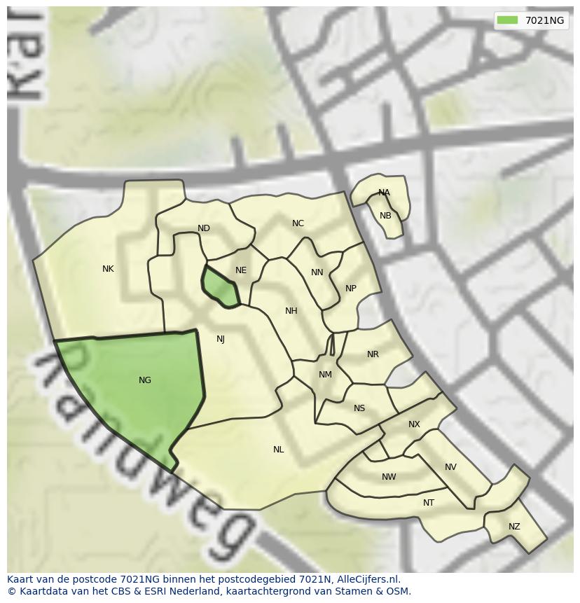 Afbeelding van het postcodegebied 7021 NG op de kaart.