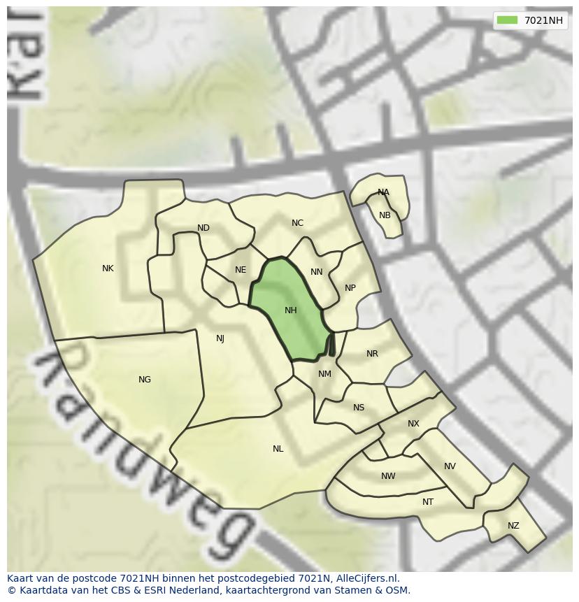 Afbeelding van het postcodegebied 7021 NH op de kaart.