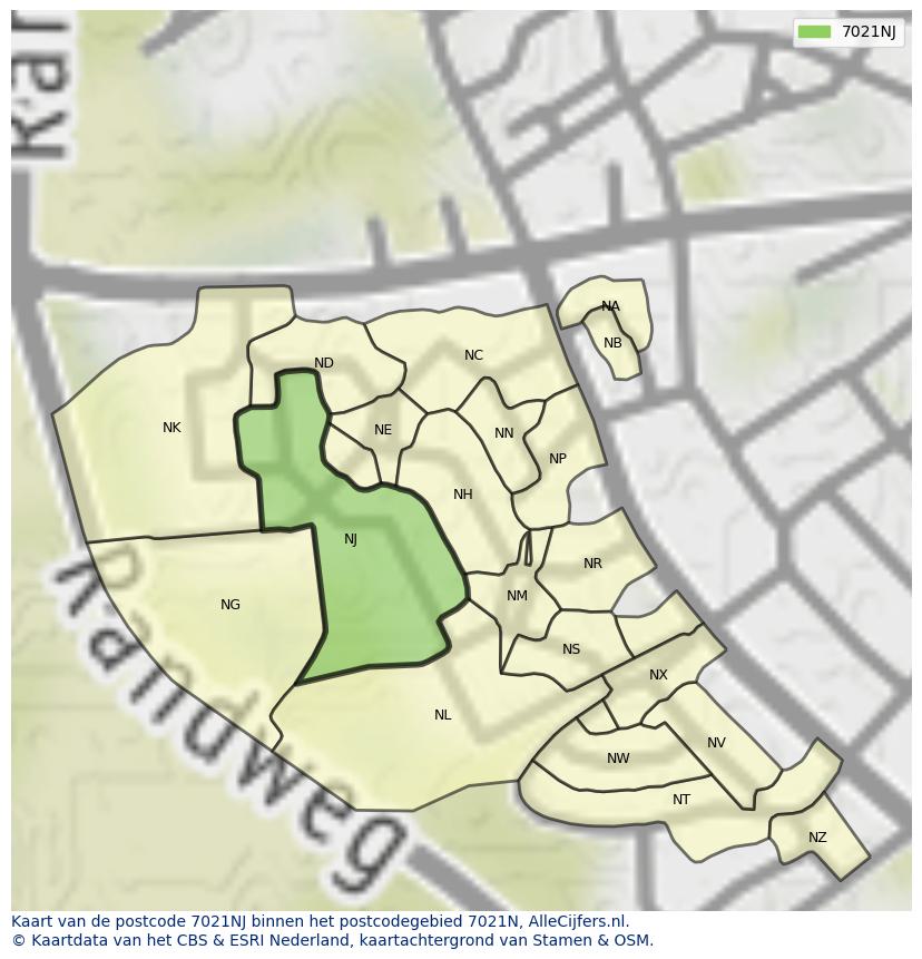 Afbeelding van het postcodegebied 7021 NJ op de kaart.