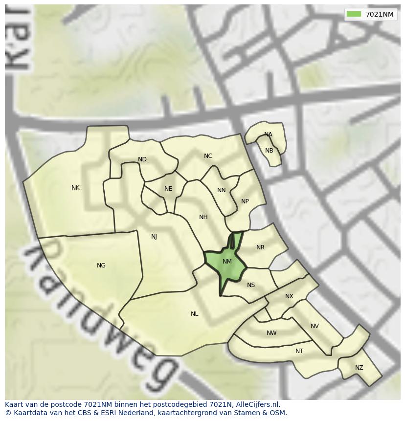 Afbeelding van het postcodegebied 7021 NM op de kaart.