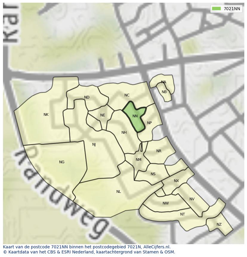 Afbeelding van het postcodegebied 7021 NN op de kaart.