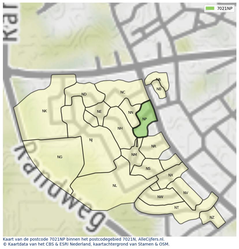 Afbeelding van het postcodegebied 7021 NP op de kaart.