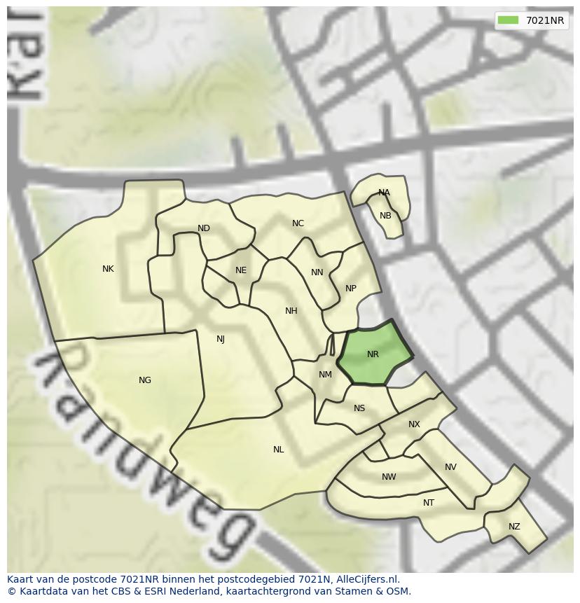 Afbeelding van het postcodegebied 7021 NR op de kaart.