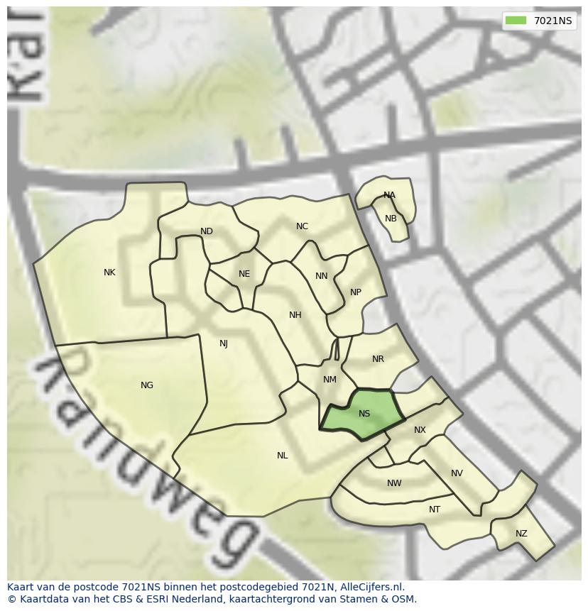 Afbeelding van het postcodegebied 7021 NS op de kaart.