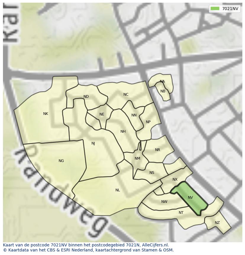Afbeelding van het postcodegebied 7021 NV op de kaart.