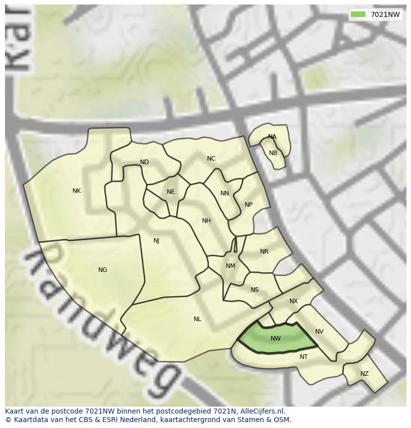 Afbeelding van het postcodegebied 7021 NW op de kaart.