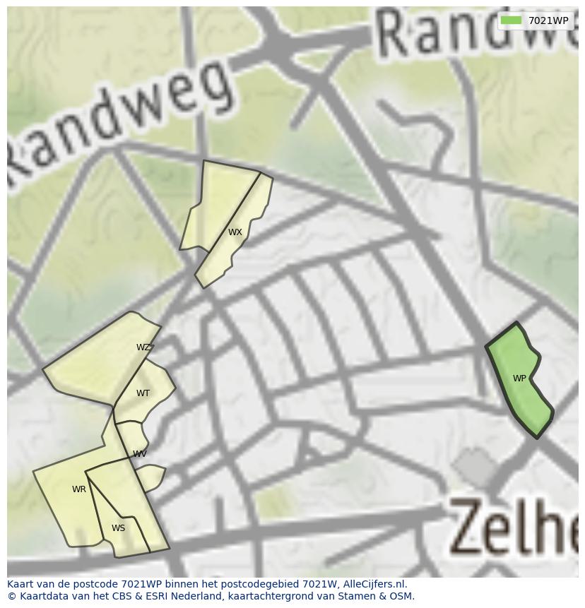 Afbeelding van het postcodegebied 7021 WP op de kaart.