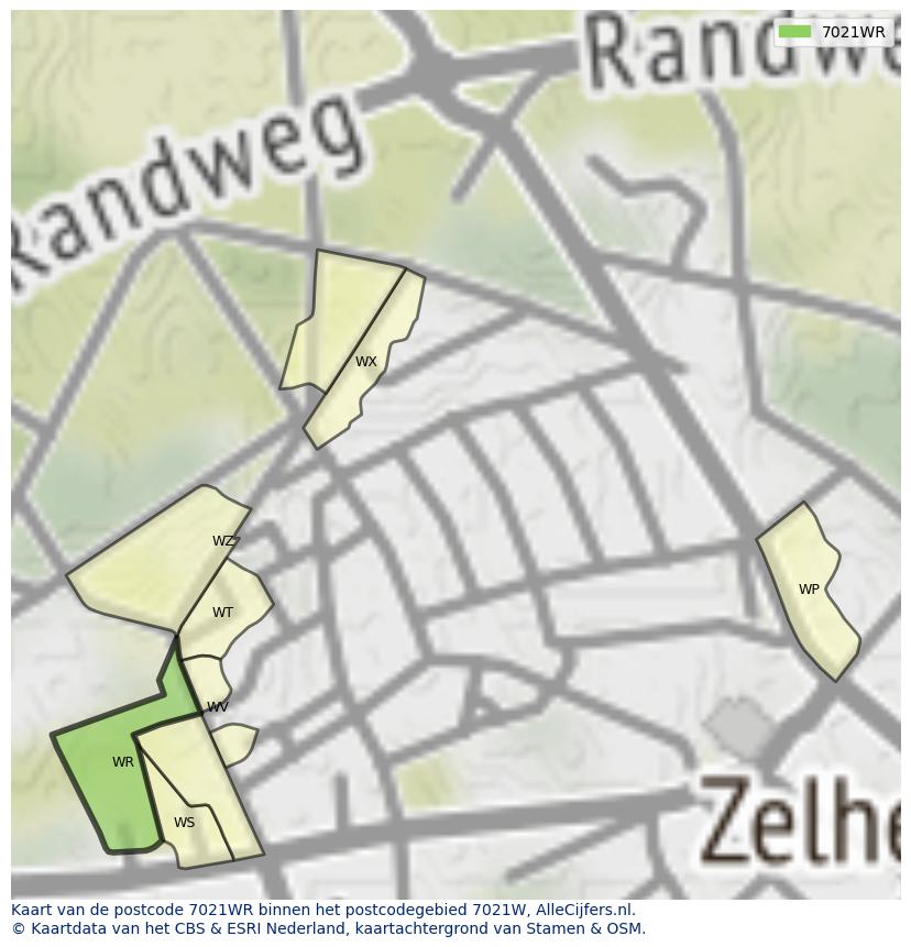 Afbeelding van het postcodegebied 7021 WR op de kaart.