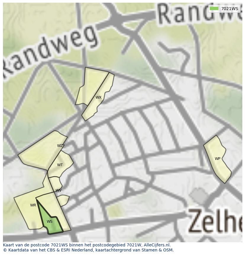 Afbeelding van het postcodegebied 7021 WS op de kaart.