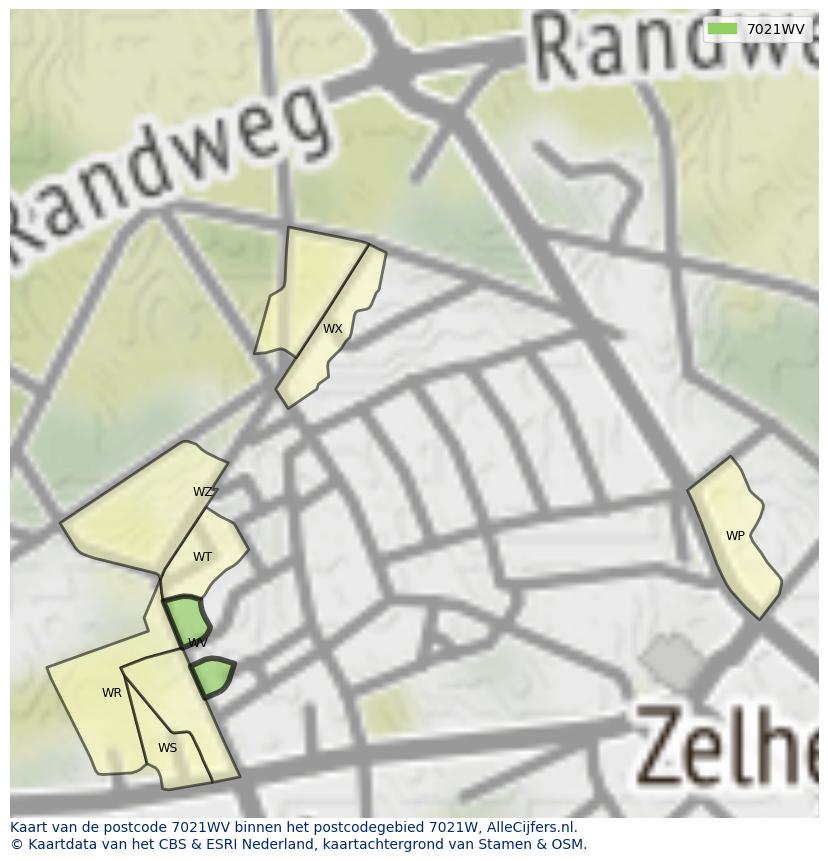 Afbeelding van het postcodegebied 7021 WV op de kaart.