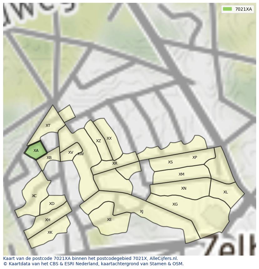 Afbeelding van het postcodegebied 7021 XA op de kaart.