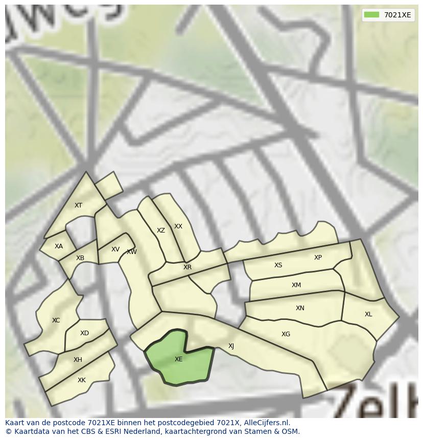 Afbeelding van het postcodegebied 7021 XE op de kaart.