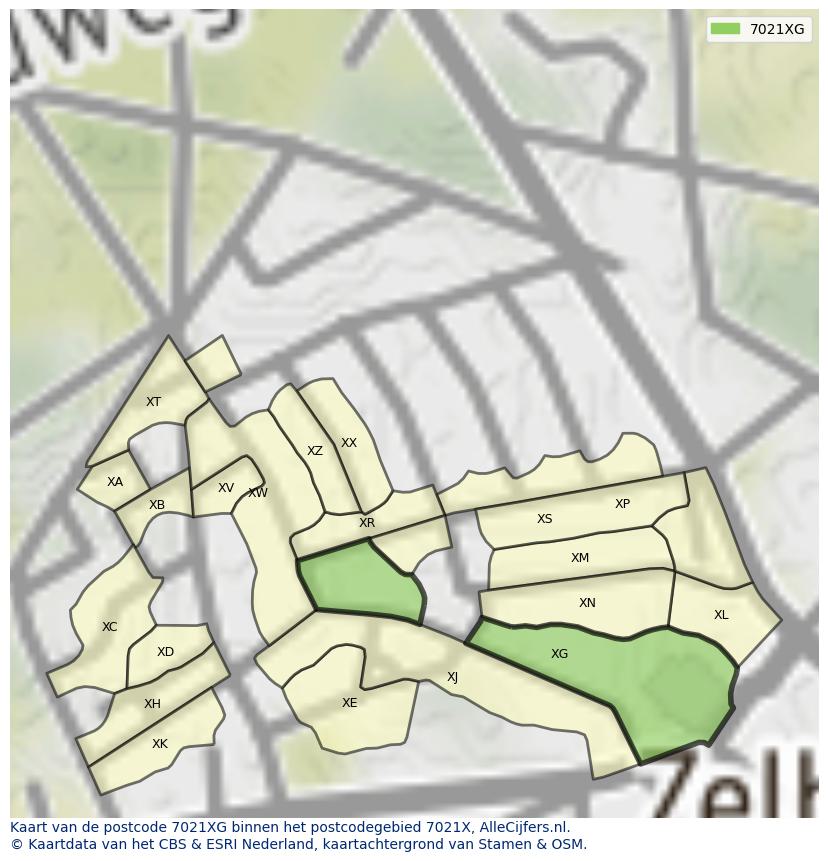 Afbeelding van het postcodegebied 7021 XG op de kaart.