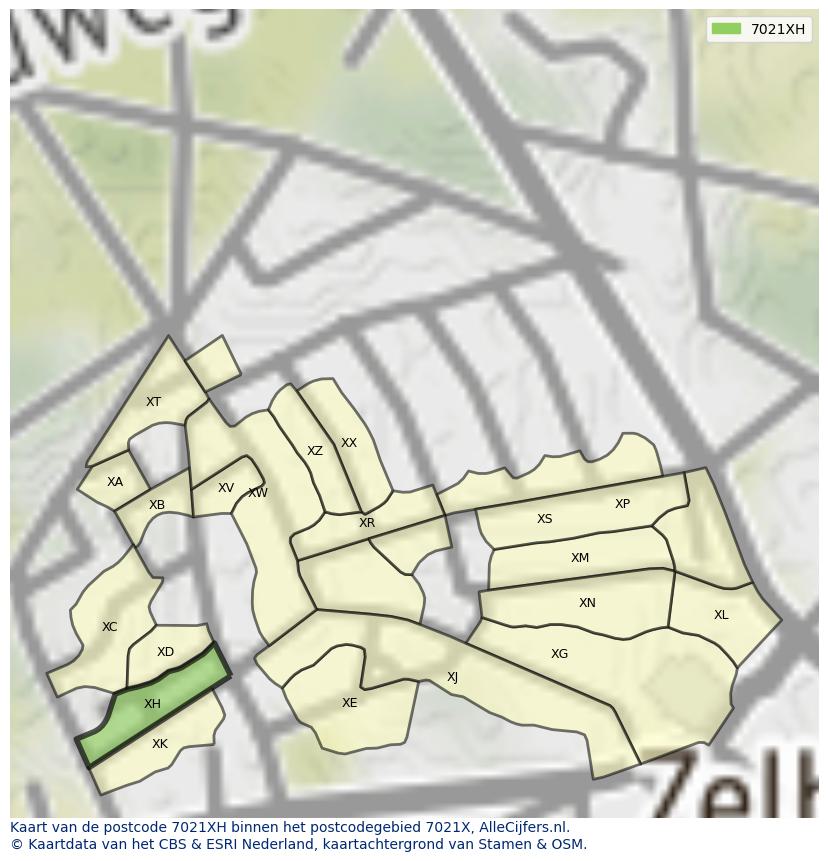 Afbeelding van het postcodegebied 7021 XH op de kaart.