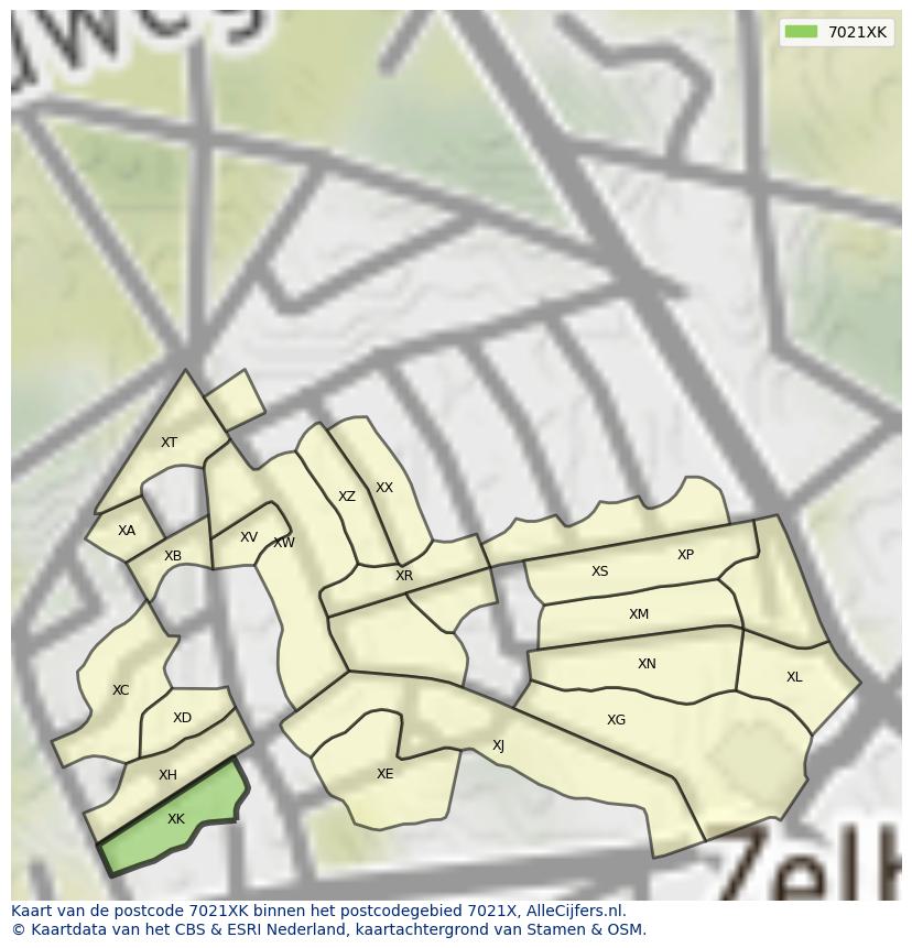 Afbeelding van het postcodegebied 7021 XK op de kaart.