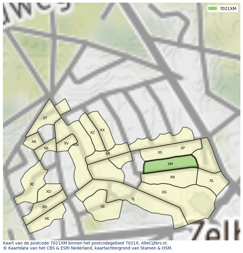 Afbeelding van het postcodegebied 7021 XM op de kaart.