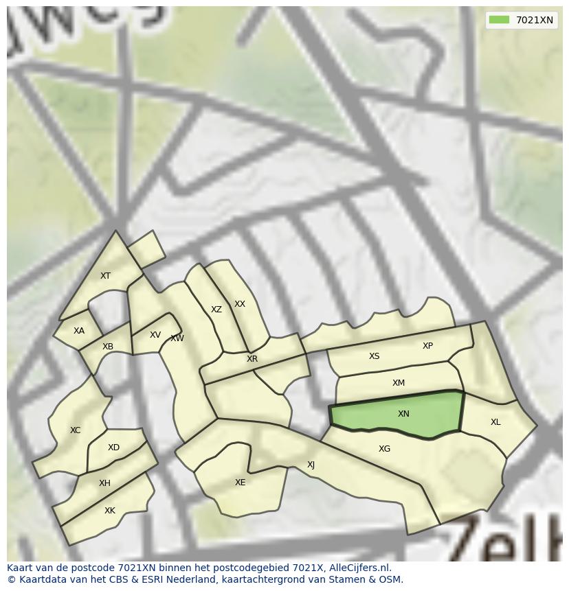 Afbeelding van het postcodegebied 7021 XN op de kaart.
