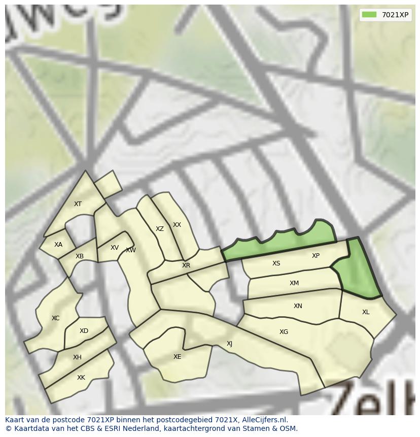 Afbeelding van het postcodegebied 7021 XP op de kaart.