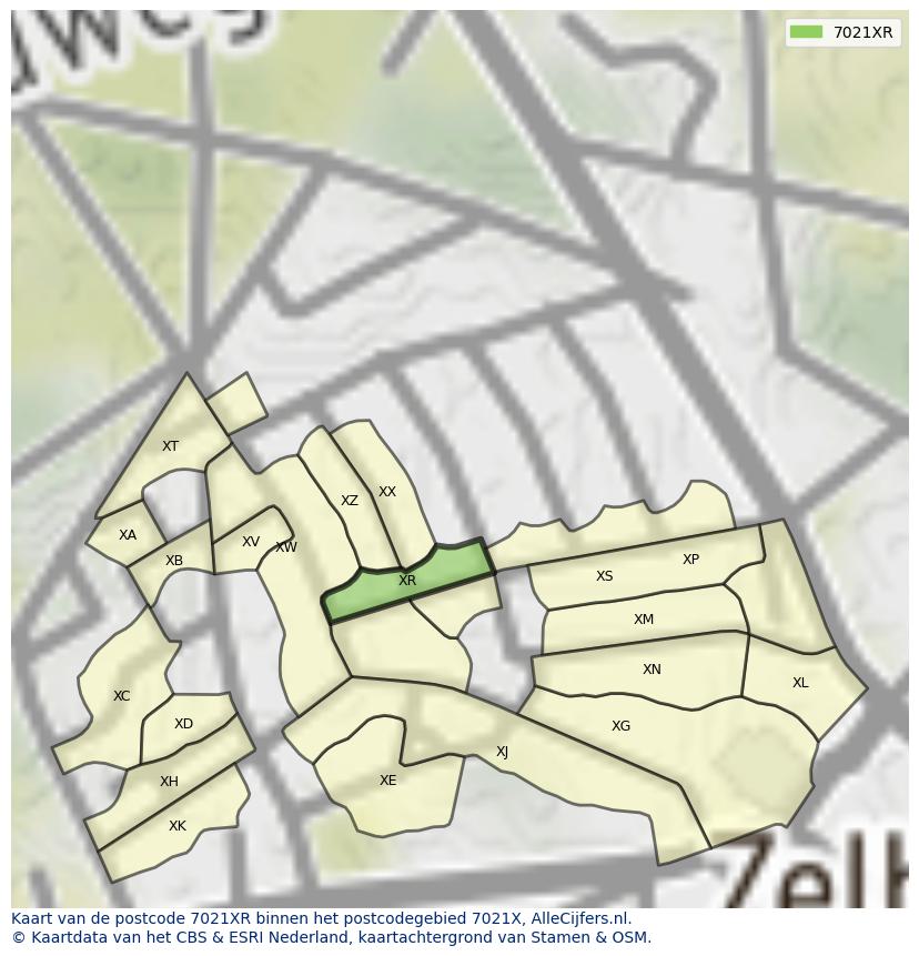 Afbeelding van het postcodegebied 7021 XR op de kaart.