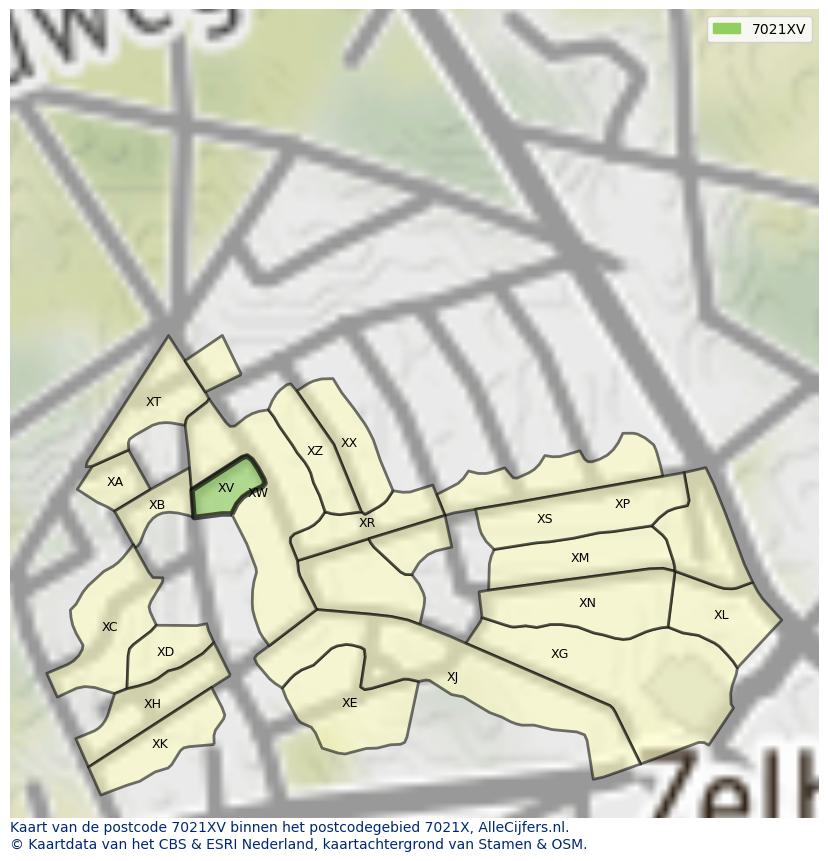 Afbeelding van het postcodegebied 7021 XV op de kaart.