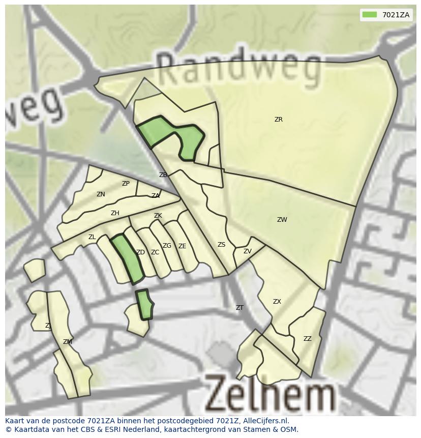 Afbeelding van het postcodegebied 7021 ZA op de kaart.