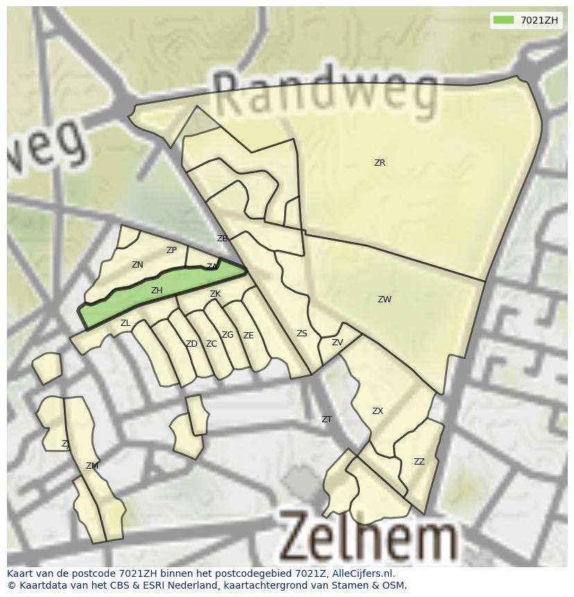 Afbeelding van het postcodegebied 7021 ZH op de kaart.