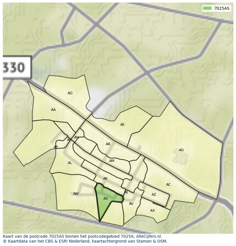Afbeelding van het postcodegebied 7025 AS op de kaart.