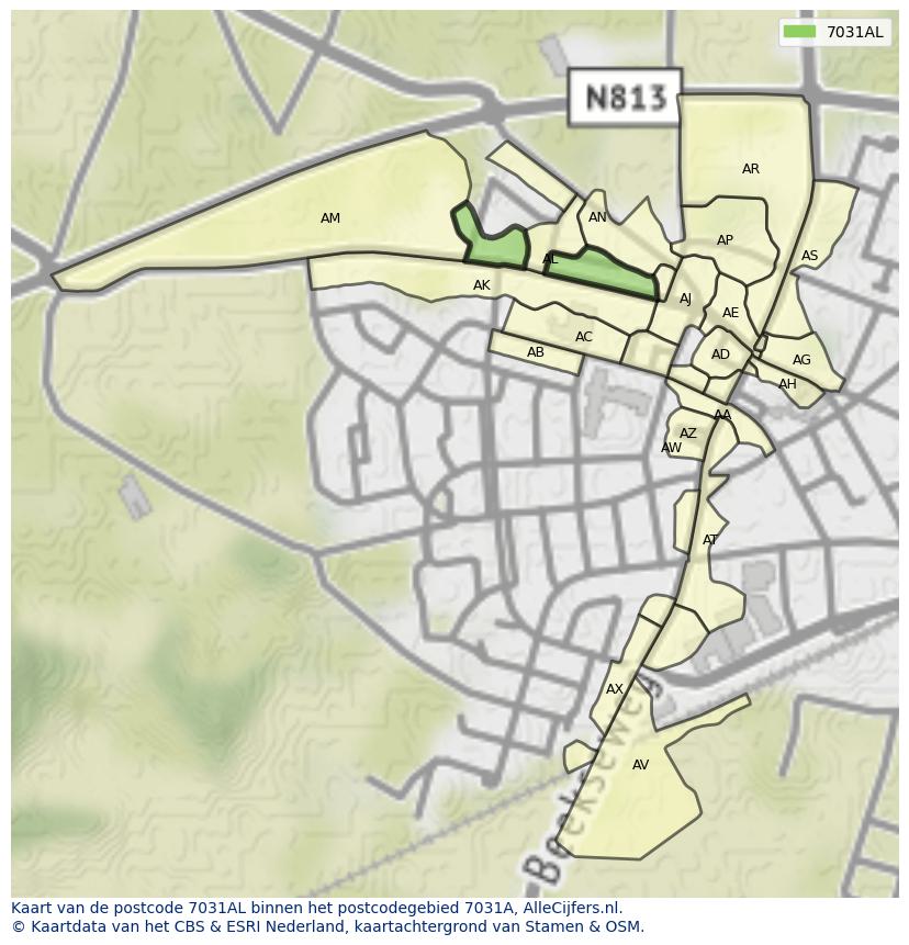 Afbeelding van het postcodegebied 7031 AL op de kaart.