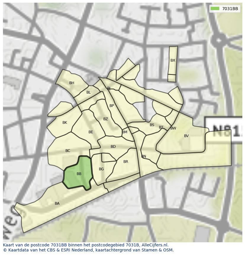 Afbeelding van het postcodegebied 7031 BB op de kaart.